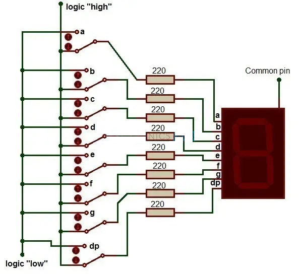 Basic Resistor-Based 7-Segment Display Diagram